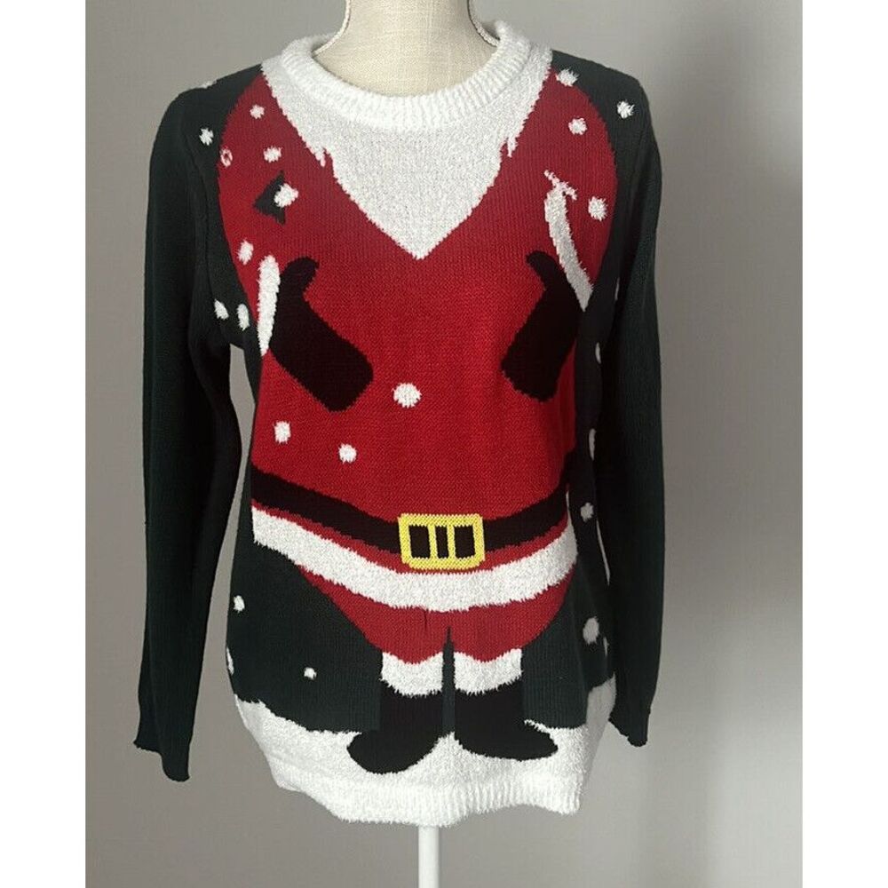 Poof Santa Claus Christmas‎ Sweater Green Red White Small